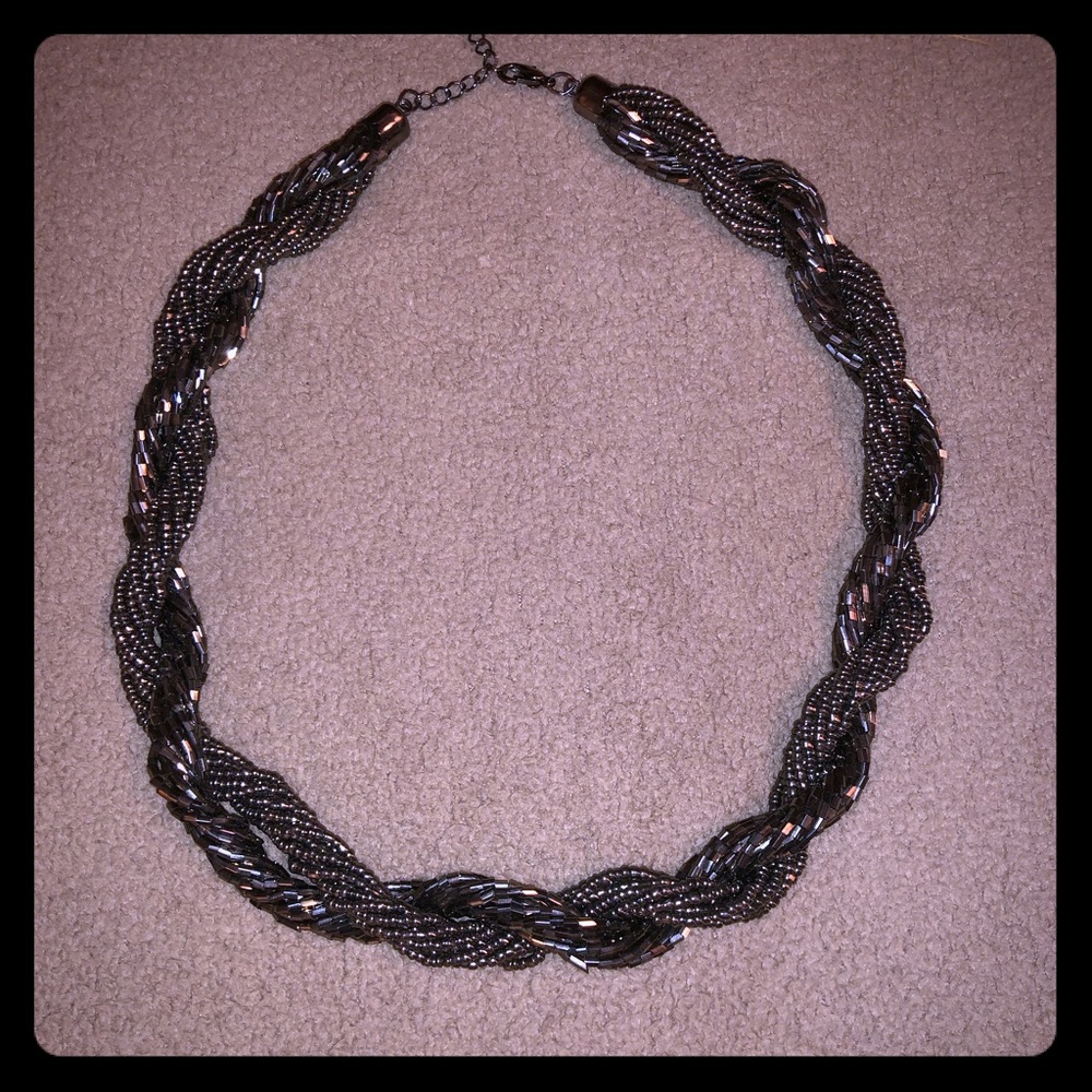 Gunmetal Silver Braided Necklace